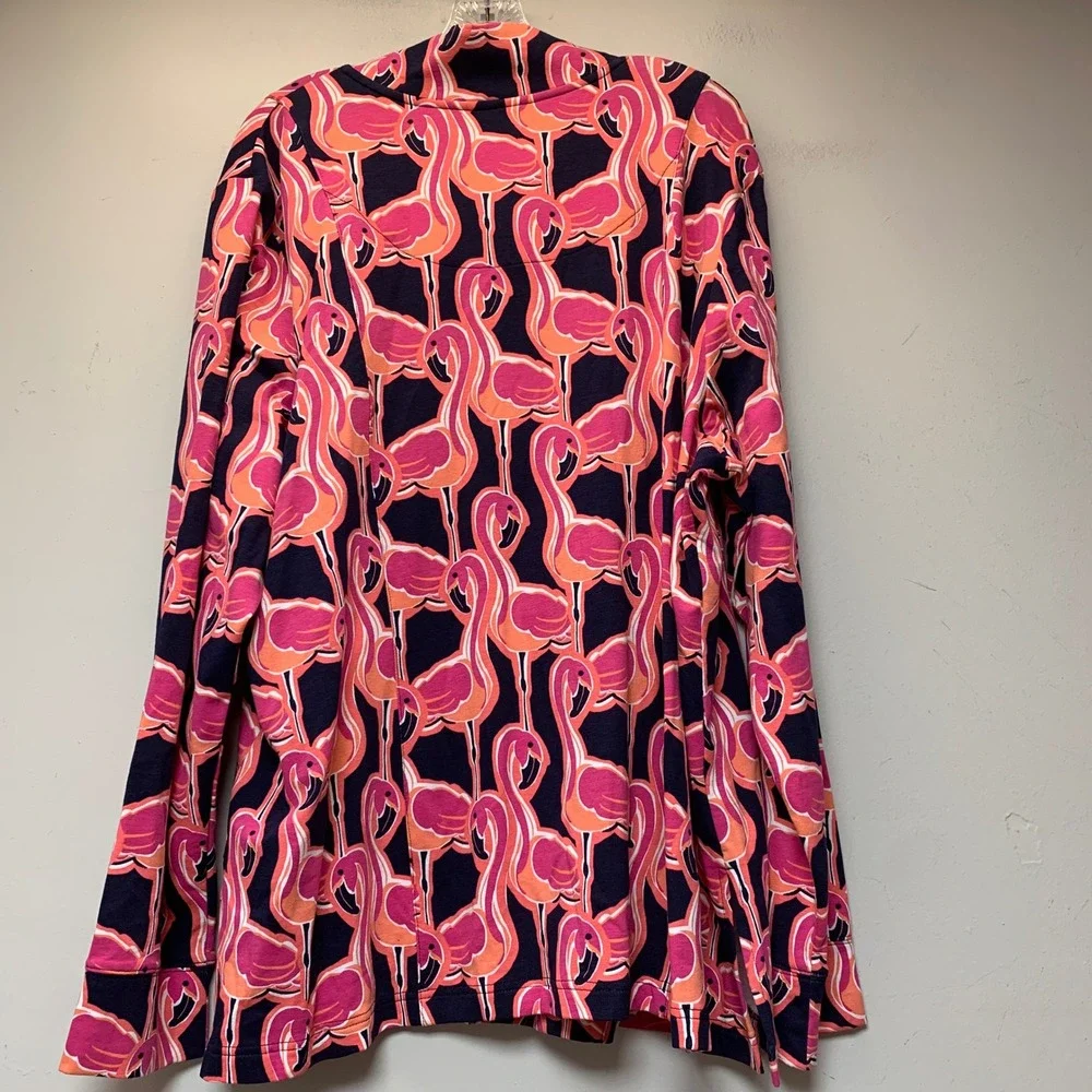 Crown & Ivy Beach Cardigan Women 3X Pink Navy Flamingo Zip Excellent Tropical